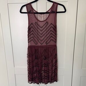 Free People Elegant Burgundy Sleeveless Beaded Dress